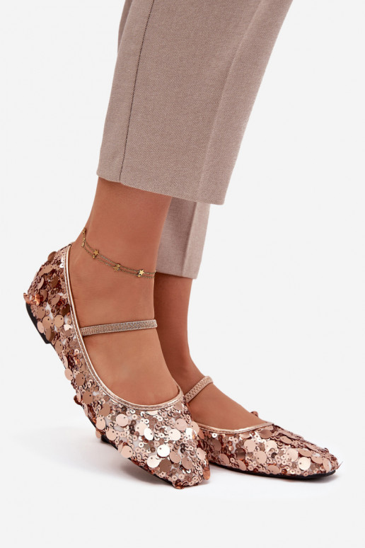 Ballerinas Ozdobione Cekinami pinke Farbe Szampańskie Terlina