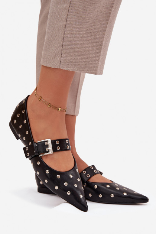 Ballerinas mit Nieten I mit Schnallen Eko Haut schZuarze Farbe Arlenne