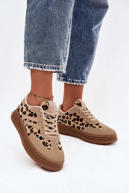 Sneakers Stilvollllschuhe Feminin mit einer Plattform mit Leopardenfellmuster Beige Denissa