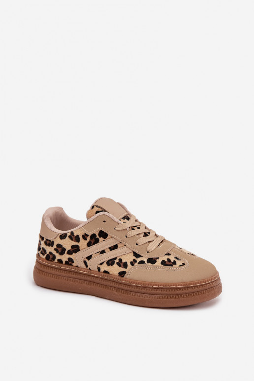 Sneakers Stilvollllschuhe Feminin mit einer Plattform mit Leopardenfellmuster Beige Denissa