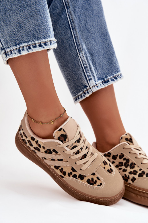 Sneakers Stilvollllschuhe Feminin mit einer Plattform mit Leopardenfellmuster Beige Denissa