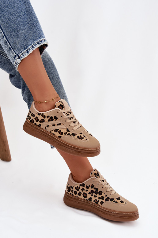 Sneakers Stilvollllschuhe Feminin mit einer Plattform mit Leopardenfellmuster Beige Denissa