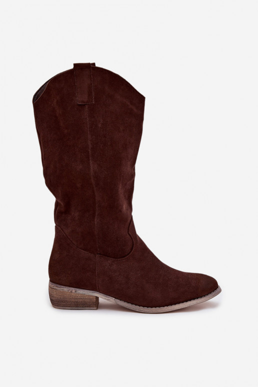 Stiefel CoZuboy-Stil Auf niedrigem Absatzaus Öko-INildlederu CzekoladoZue Cherrie