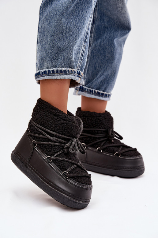 Schneestiefel Feminin mit Pelzmantel Typu Baranek mit Riemen schZuarze Farbe Belira