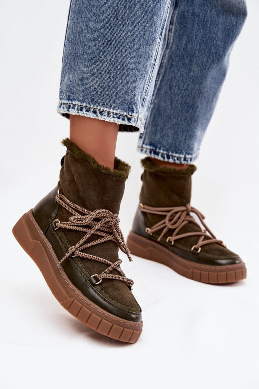 Schneestiefel Feminin mit stilvollen Details Khaki-Farbe-Farbe Isalisse