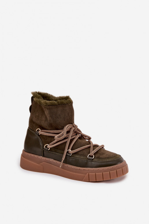 Schneestiefel Feminin mit stilvollen Details Khaki-Farbe-Farbe Isalisse