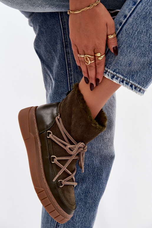 Schneestiefel Feminin mit stilvollen Details Khaki-Farbe-Farbe Isalisse