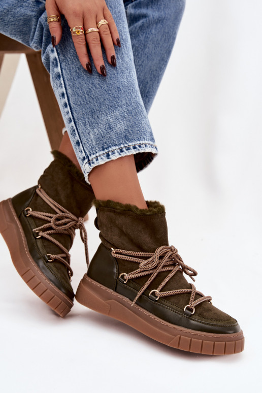 Schneestiefel Feminin mit stilvollen Details Khaki-Farbe-Farbe Isalisse