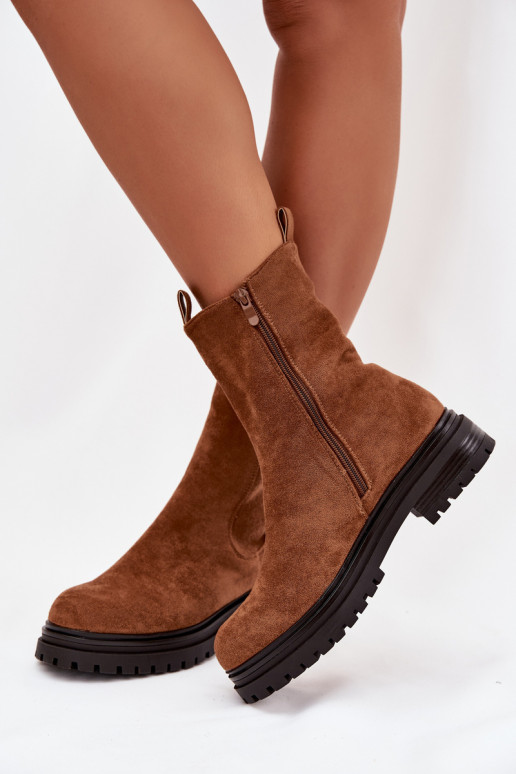 stylische Stiefel Feminin Zum Schloss braune Farbe Julienne