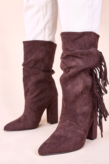 Braune Stiefeletten mit Blockabsatz und Fransen Briena 2