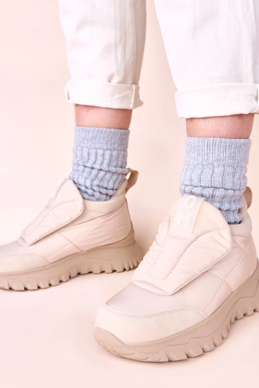 Beige Damen Schneestiefel mit...