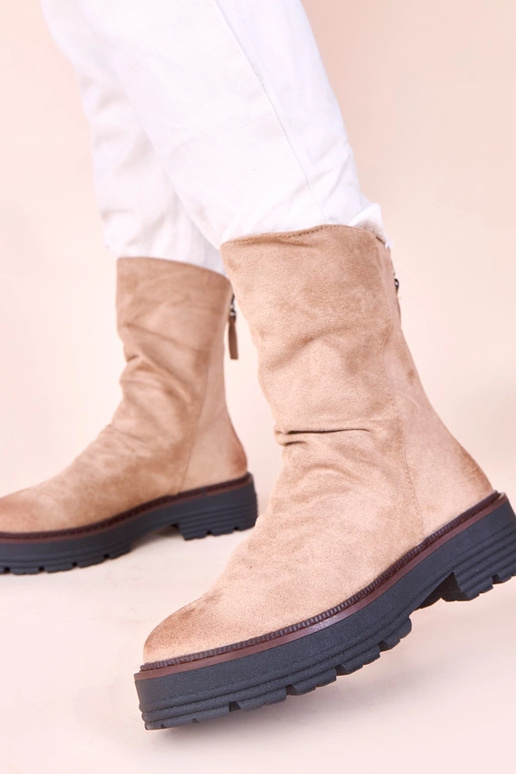 Beige Stiefeletten mit gefaltetem...