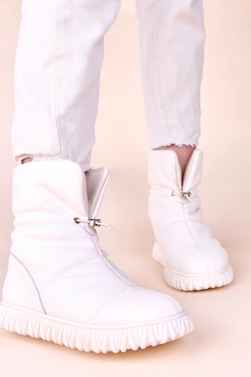 Beige Schneestiefel aus Naturleder mit Raffung Raschmi 2