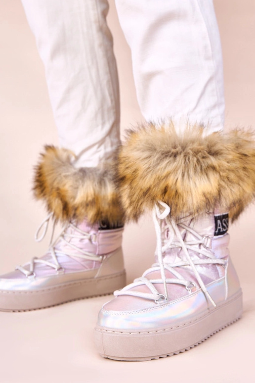 Silberne Schneestiefel mit rosa...