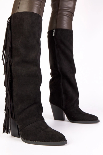 Schwarze Cowboy-Stiefel mit Fransen Shia