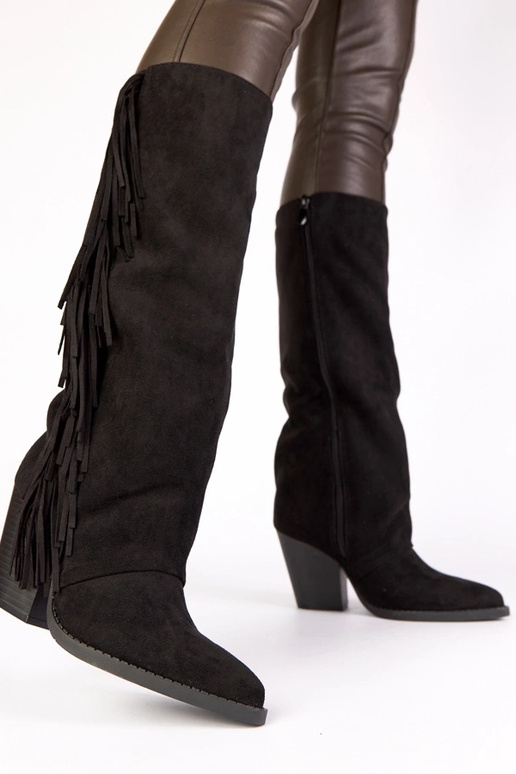 Schwarze Cowboy-Stiefel mit Fransen Shia