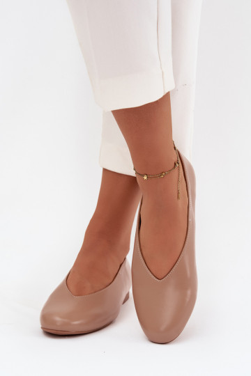 Olyssia Damenballettschuhe aus sandfarbenem Kunstleder mit breiten Absätzen