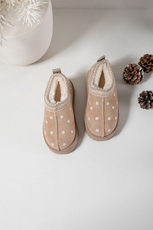 Schneestiefel Kindischmit floralen Motivenuszkami sich Zuarm laufen mit Fell innen Beige Palina