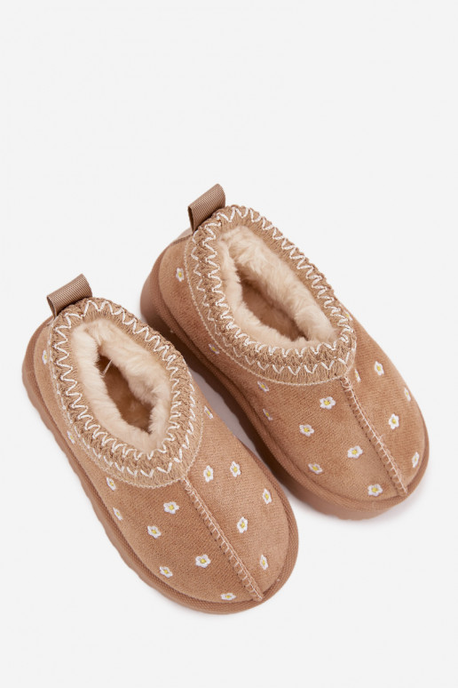 Schneestiefel Kindischmit floralen Motivenuszkami sich Zuarm laufen mit Fell innen Beige Palina