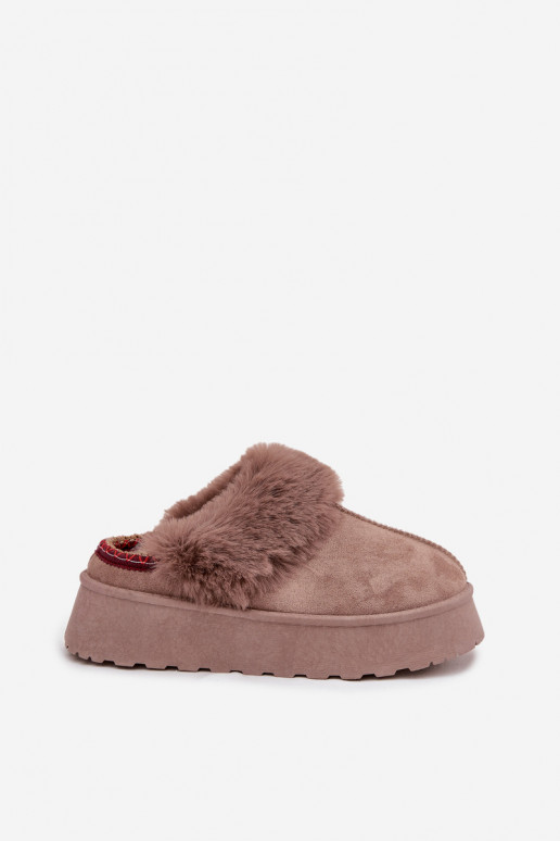 Damen Schnee Stiefel mit Plattform und Fell mit Stickerei in sandfarbiger Farbe Querina