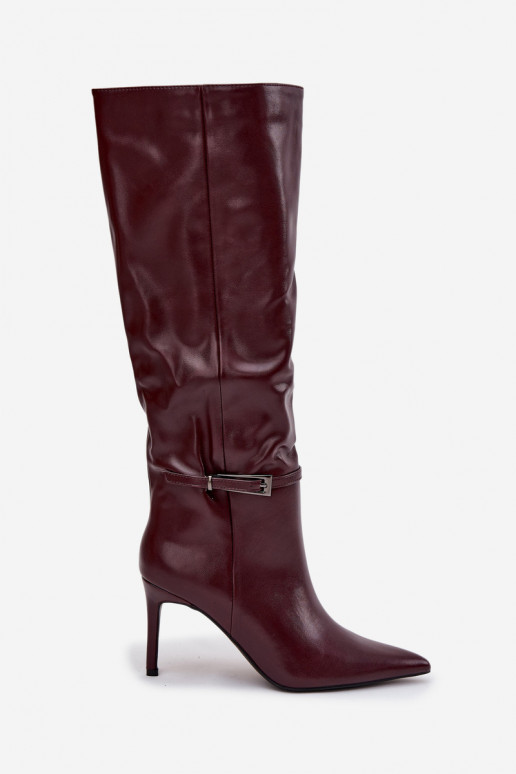 Damen Overknee-Stiefel mit dünnen Absätzen und Riemchen in Bordeaux Lisanne