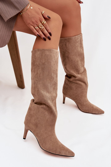 Olivienne Damenstiefel über dem Knie mit dünnen Absätzen gefüttert in Sandfarbe