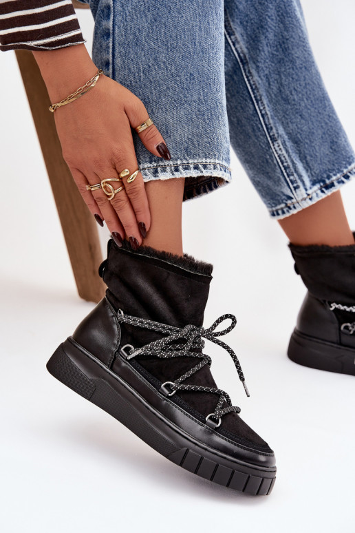 Schwarze Damen-Schneestiefel mit stilvollen Details Isalisse