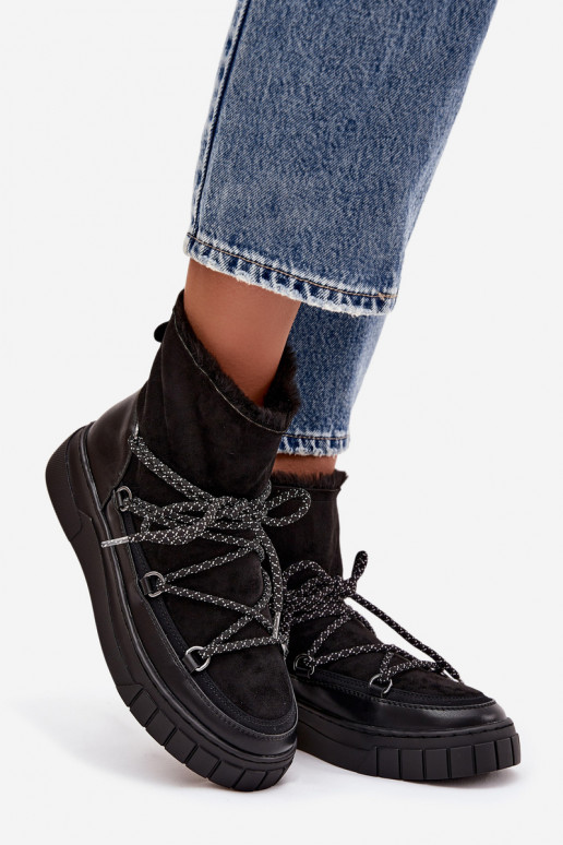 Schwarze Damen-Schneestiefel mit stilvollen Details Isalisse