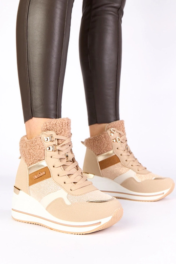 Sandfarbene warme Schneestiefel Sneakers auf Plattform Rolinda