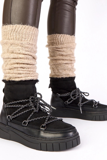 Schwarze warme Schnürschneestiefel mit Fell Esmee