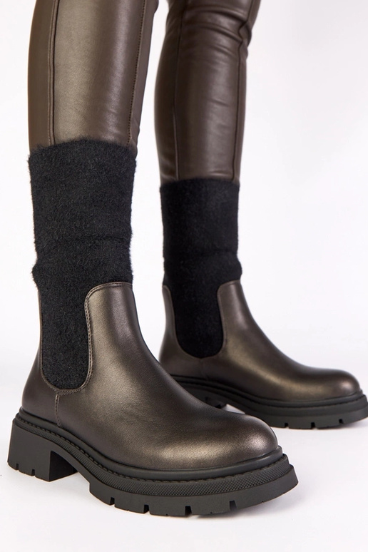 Graue Stiefeletten mit elastischem...