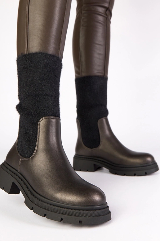 Graue Stiefeletten mit elastischem...