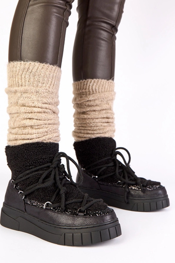 Schwarze warme Schneestiefel mit Fell und Glitzer Esmee