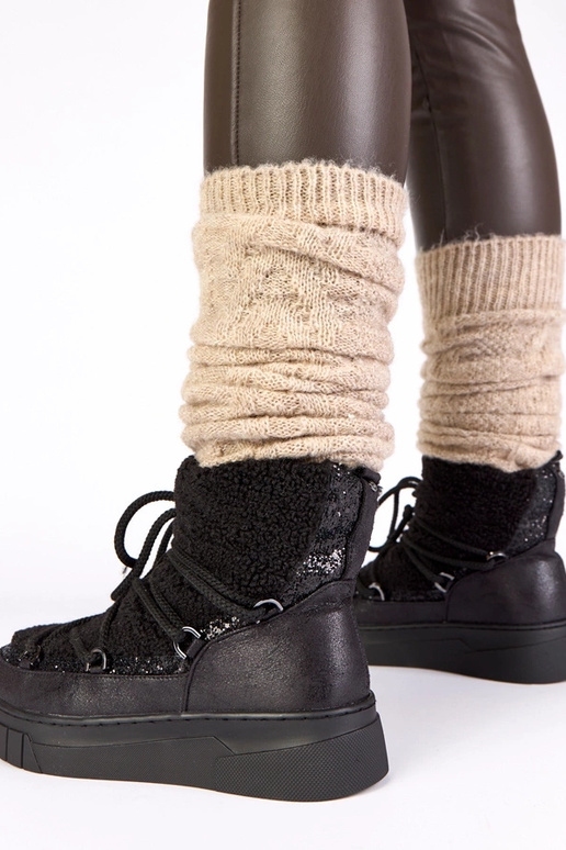 Schwarze warme Schneestiefel mit Fell...