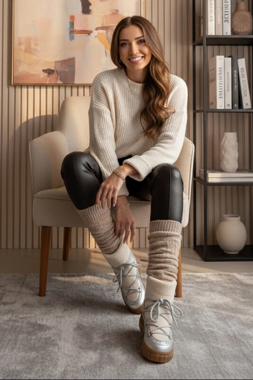 Silberne warme Schneestiefel mit Fell...