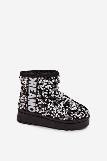 Kinder Schneestiefel gefüttert mit glitzernden Schuppen in Schwarz und Silber Rebbica