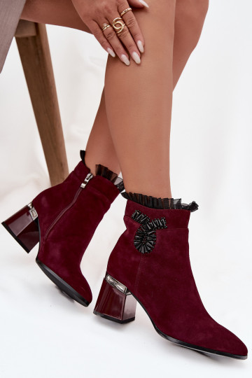 Damen Stiefeletten aus Kunstwildleder mit Verzierungen D&A MR52-127 in bordeaux
