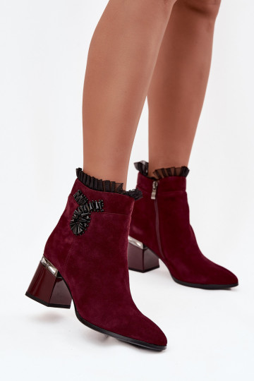 Damen Stiefeletten aus Kunstwildleder mit Verzierungen D&A MR52-127 in bordeaux 2