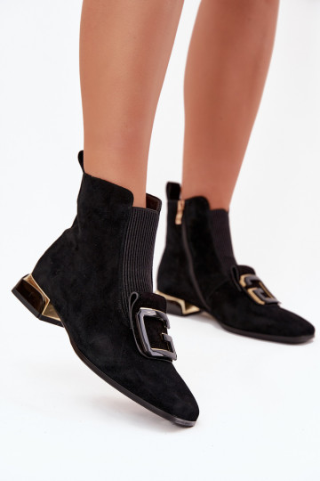 Damen Schuhe aus Kunstwildleder mit flachem Absatz und Ornamenten D&A MR52-217 schwarz 2