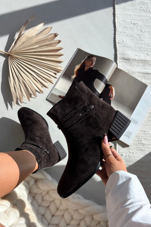 Warme Damen Stiefeletten aus Kunstwildleder Klocke D&A CR52-651 schokoladenbraun