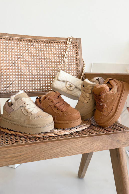 Braune warme Kinder Sportschuhe mit Fellfutter Mireen