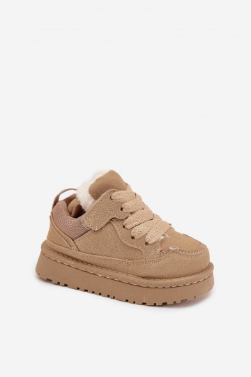 Sandfarbene warme Kinder Sportschuhe mit Fellfutter Mireen 2