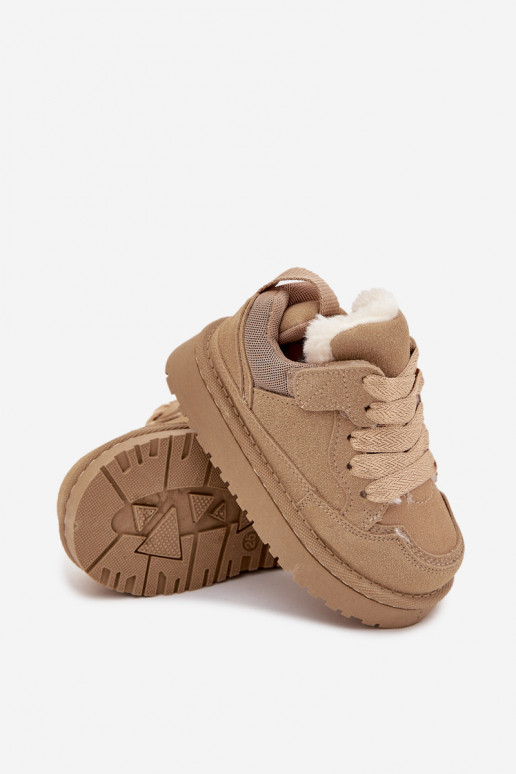 Sandfarbene warme Kinder Sportschuhe mit Fellfutter Mireen