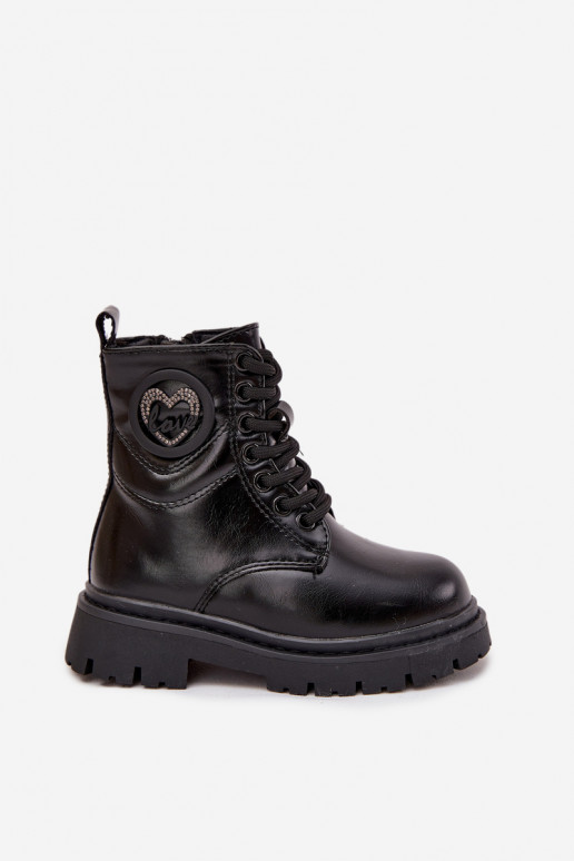 Kinderschuhe mit Warmfutter und Innenfell in Schwarz mit LOVE-Ornamenten, Rosaira