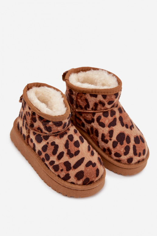 Braune warme Kinder-/Jugend Schneestiefel mit Fellfutter und Leopardenmuster Mireya