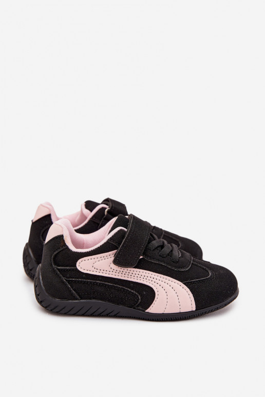Kindersneaker mit Klettverschluss in Schwarz und Rosa Perrin