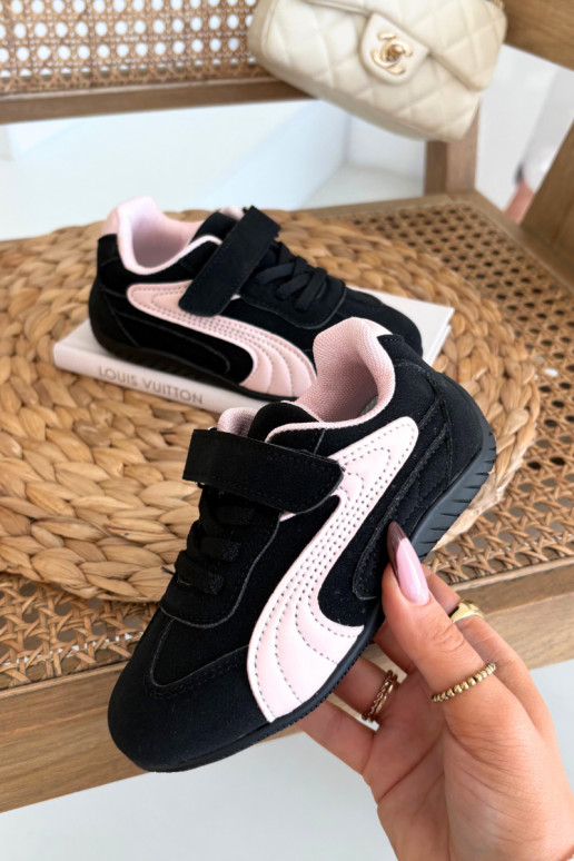 Kindersneaker mit Klettverschluss in Schwarz und Rosa Perrin