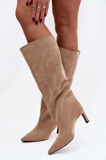 Damenstiefelaus Öko-INildlederu Ein überzeugendes Stilvollll mit dünnen Absätzen Beige Phelin