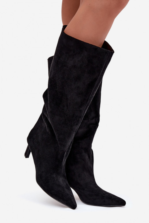 Damenstiefelaus Öko-INildlederu Ein überzeugendes Stilvollll mit dünnen Absätzen schZuarze Farbe Phelin