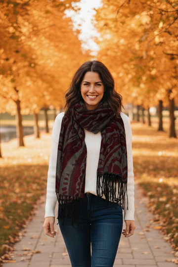 Grau-bordeauxfarbener Schal...